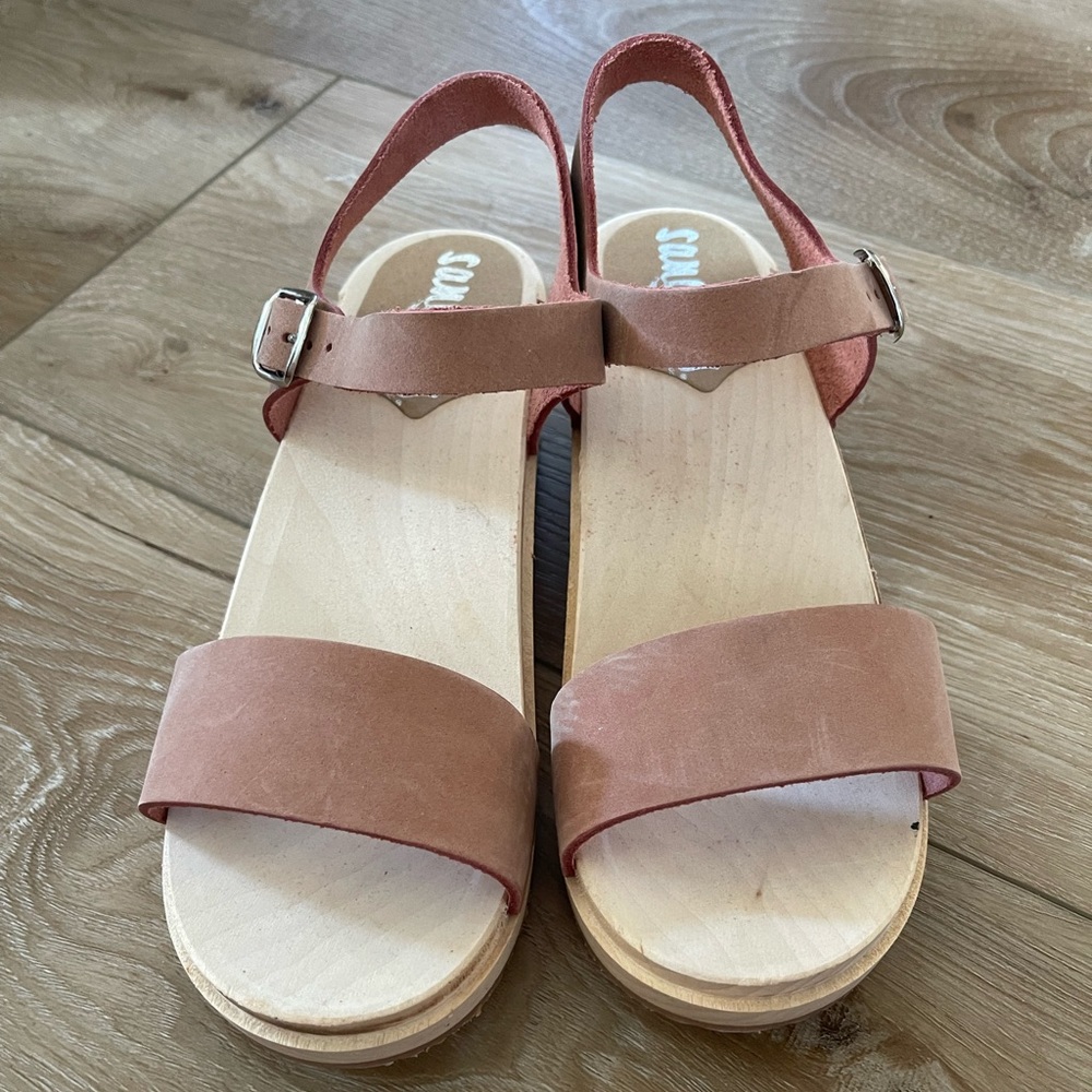 Women's Pink Slingback Wooden Platform Sandals